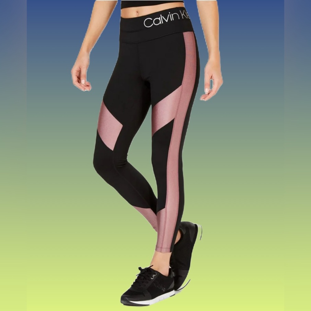 Calvin Klein Performance Wick Black & Rosewood Color Block Leggings